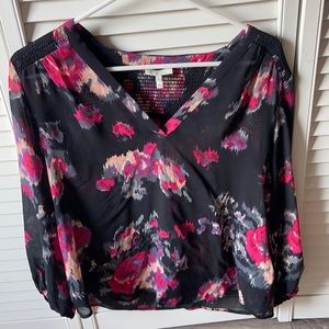 Joie Magenta/Black Floral Silk Blouse